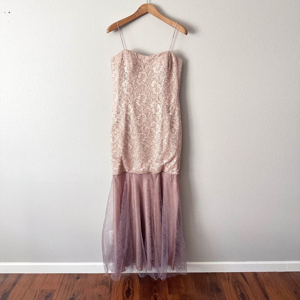 Teri Jon Rickie Freeman Metallic Lace Mermaid Tulle Gown Dress Women's Size 14